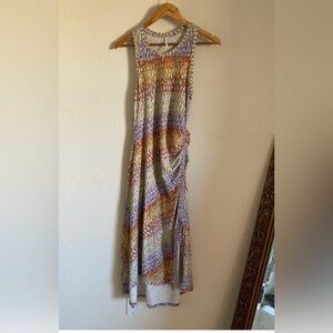 Daily Practice x Anthropologie Treasure Tank Dress Purple Motif Orange Side Slit
